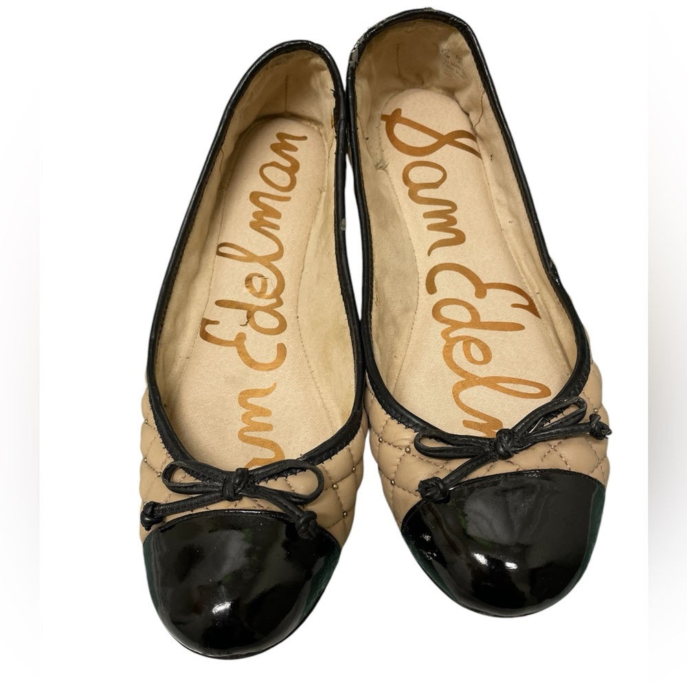 For Sheila! Sam Edelman Black and Tan Cap Toe Quilted Flats